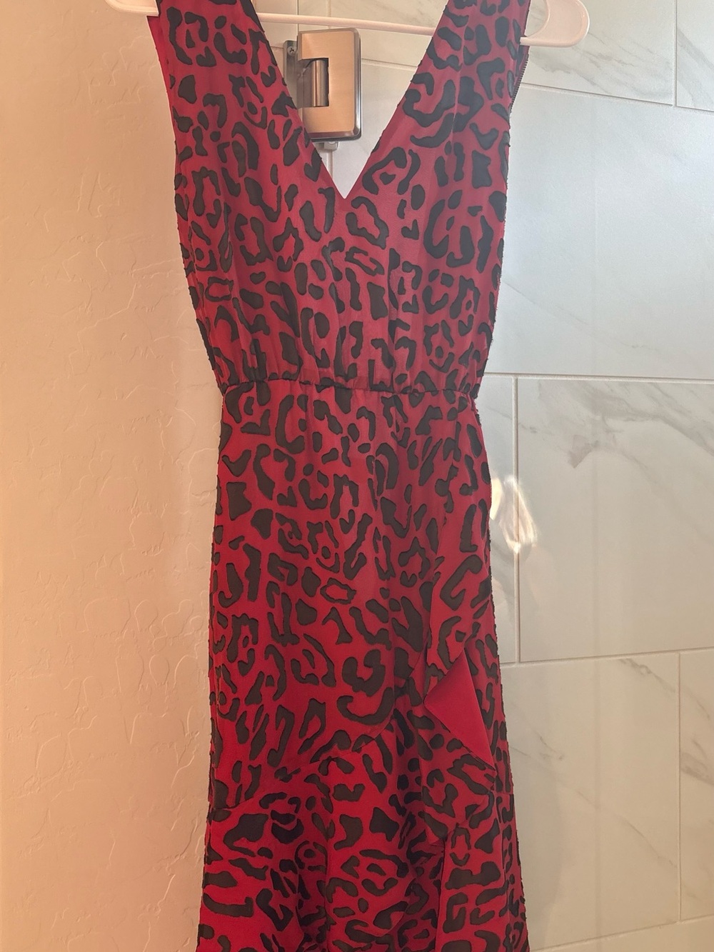 Alice + Olivia Red and Black Leopard Print Midi Dress